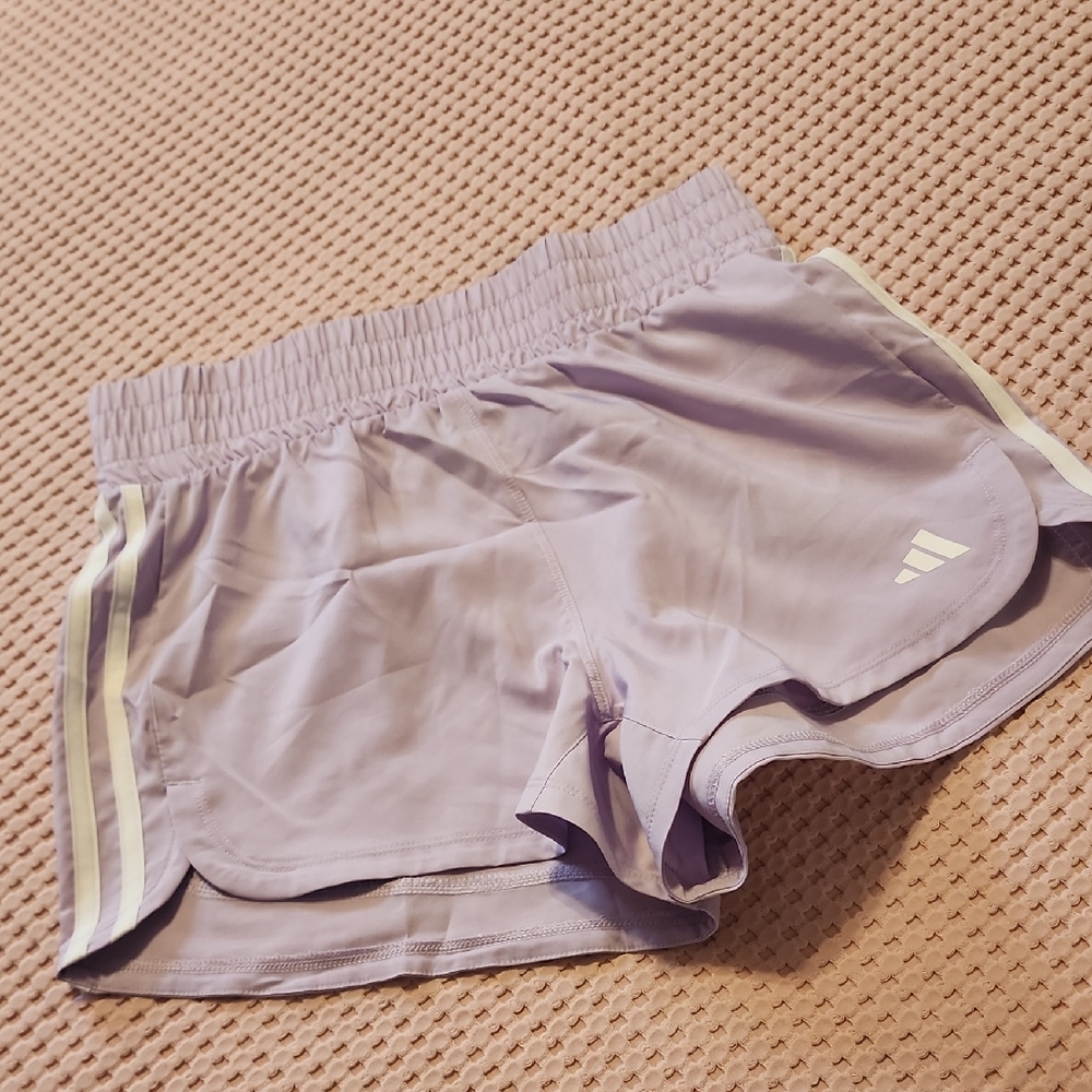 adidas Women's Light Lavender Athletic Running Shorts with Side Stripes